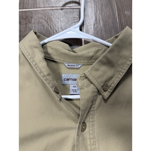 Carhartt Relaxed Fit Button Up Work Shirt Mens 4XL Tan Short Sleeve Pocket - Picture 4 of 5